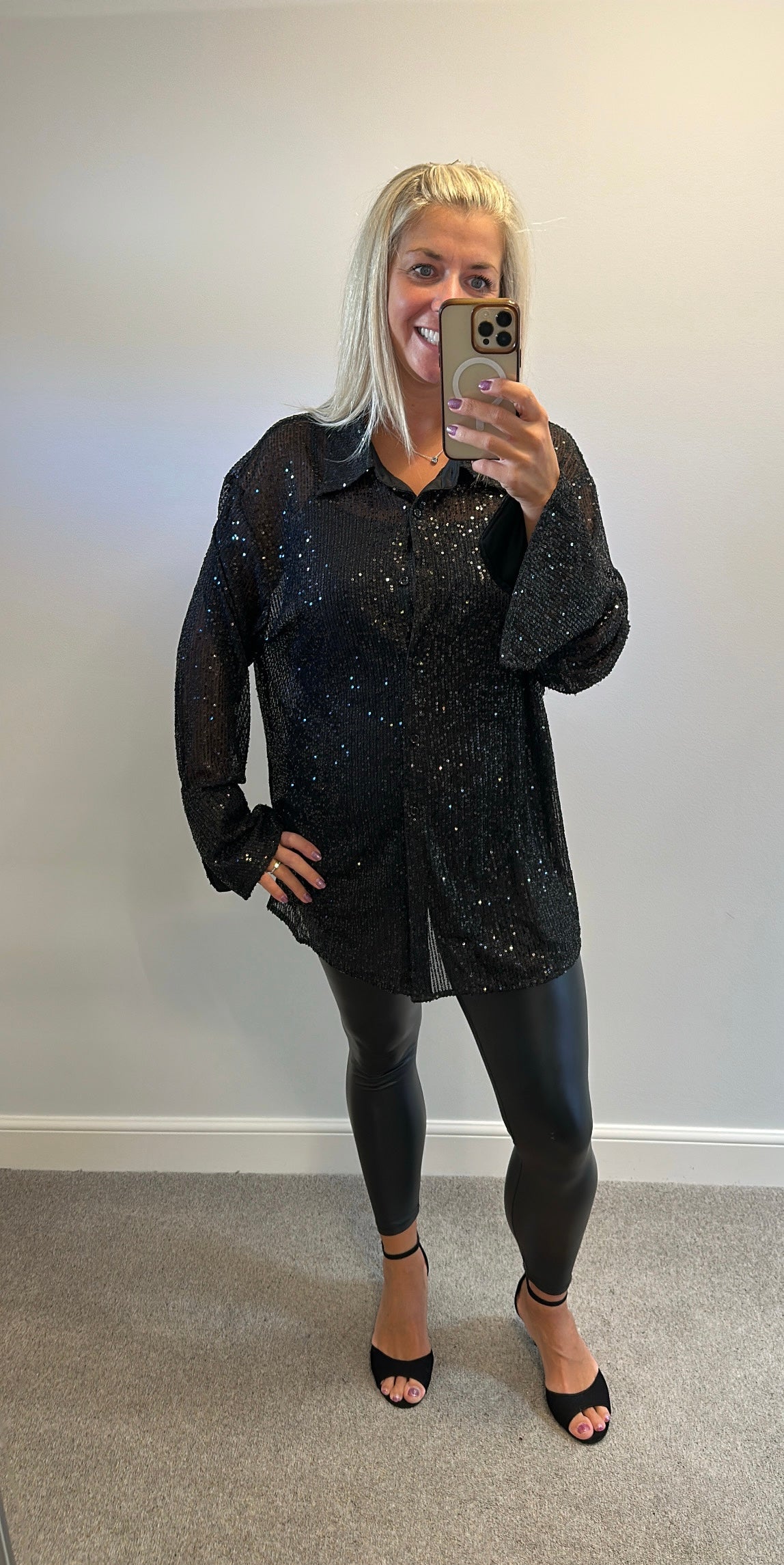 Boohoo black sequin shirt size 18