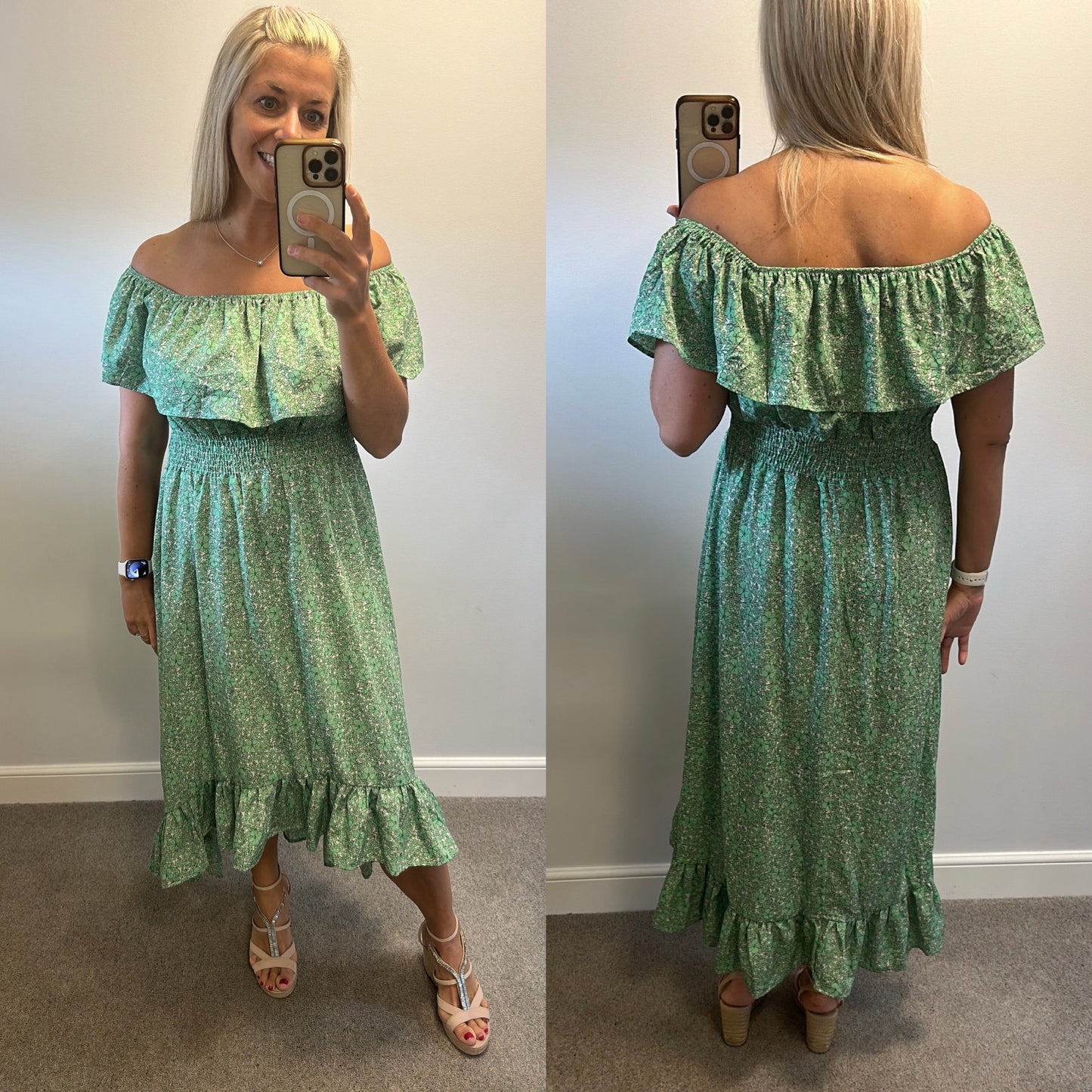 AX Paris green floral print off the shoulder dress size 12