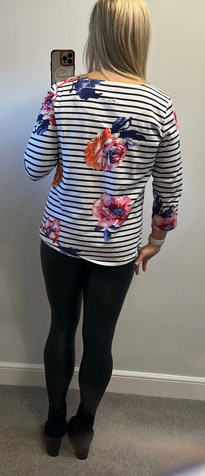 Joules white and navy stripe floral jumper top size 16