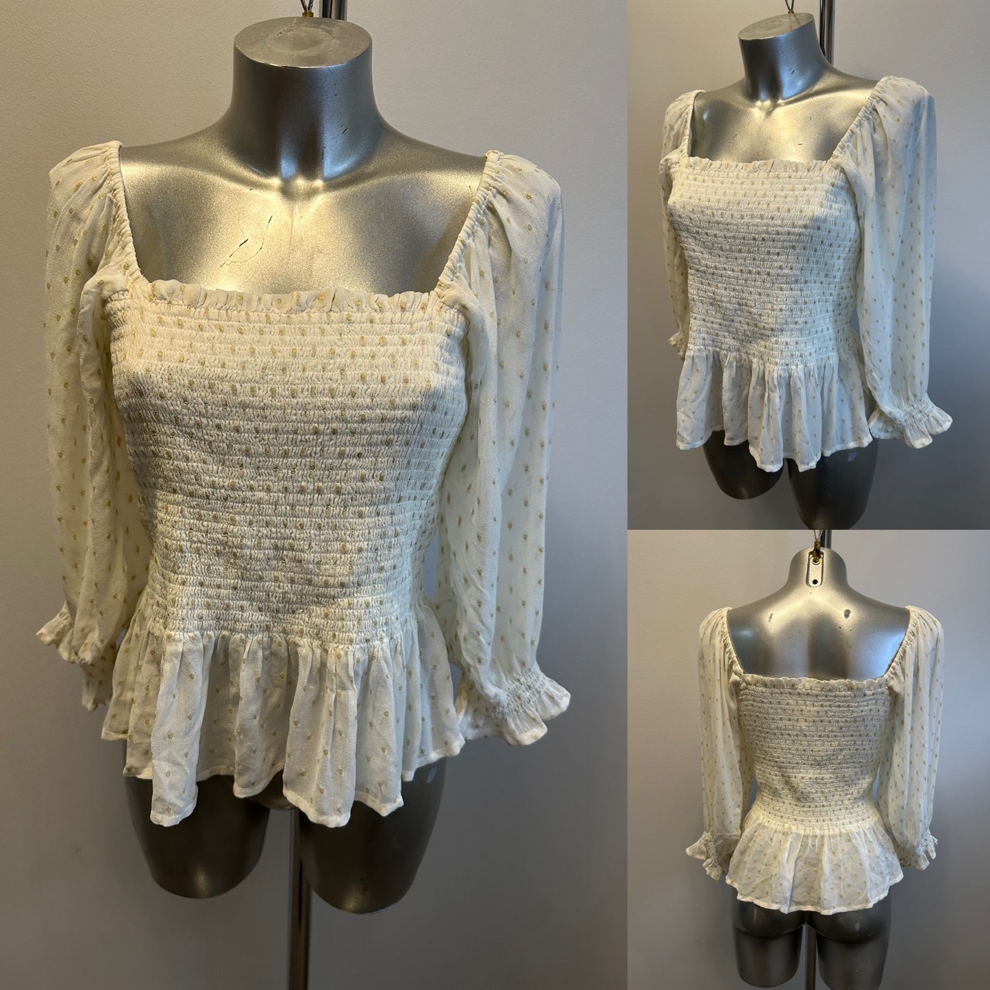 Oliver Bonas cream and gold off shoulder top size 12