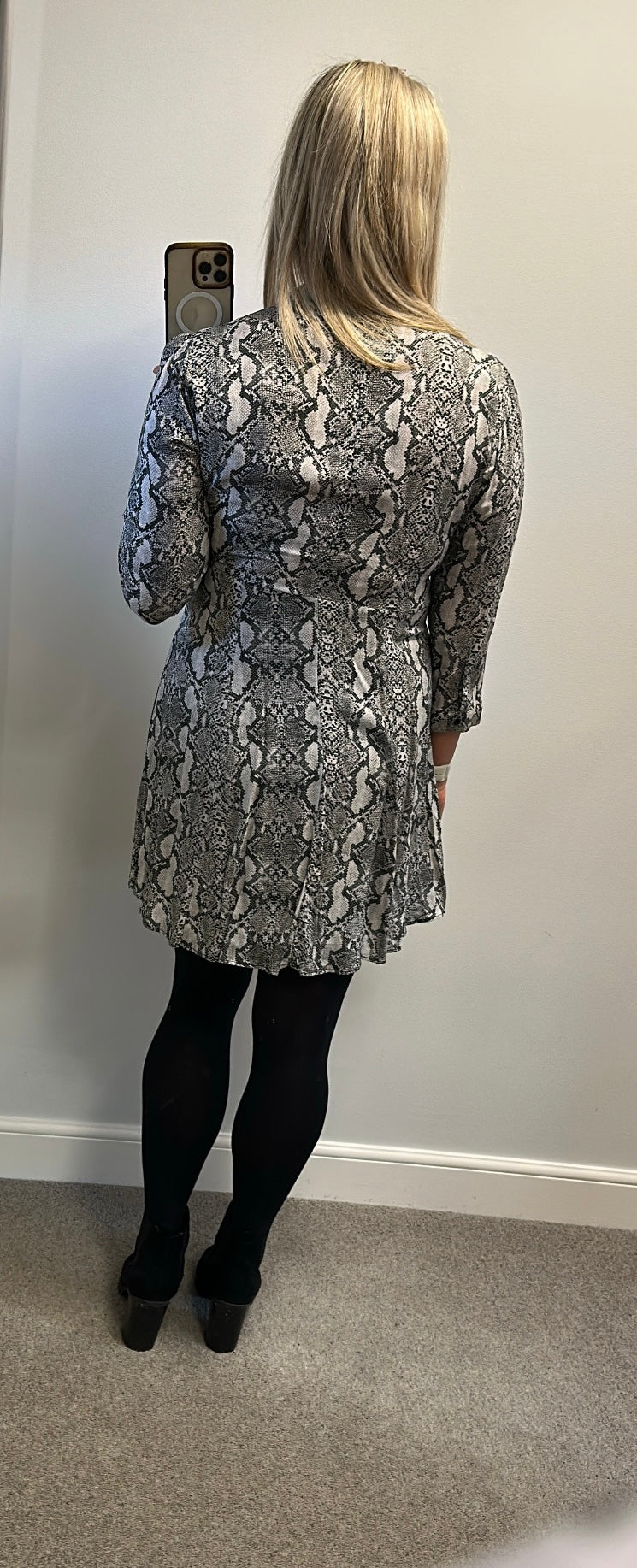 Grey snakeskin print shirt dress size 12