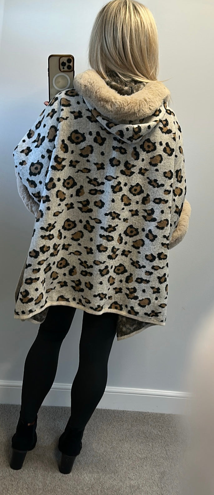 Cream animal print soft faux fur cape