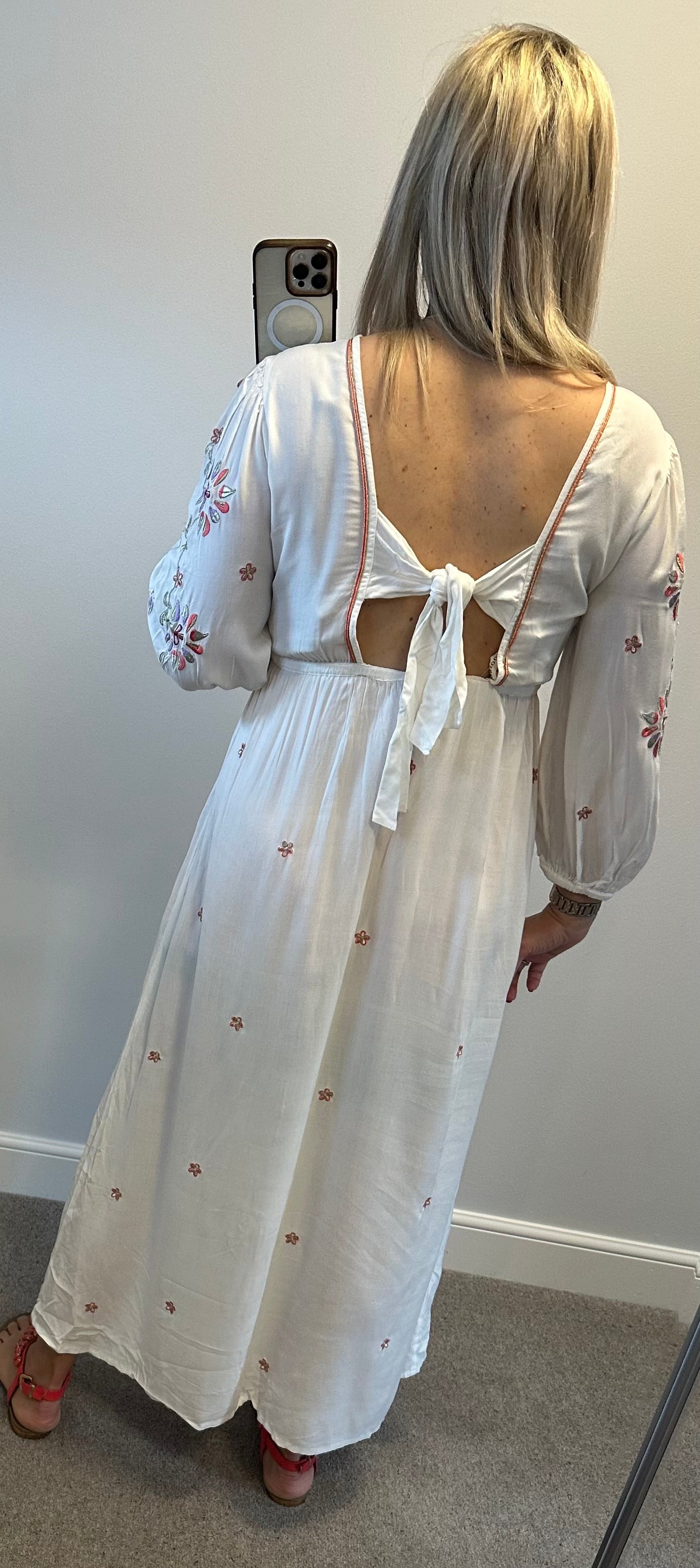 Monsoon white embroidered dress size M would fit upto size 14