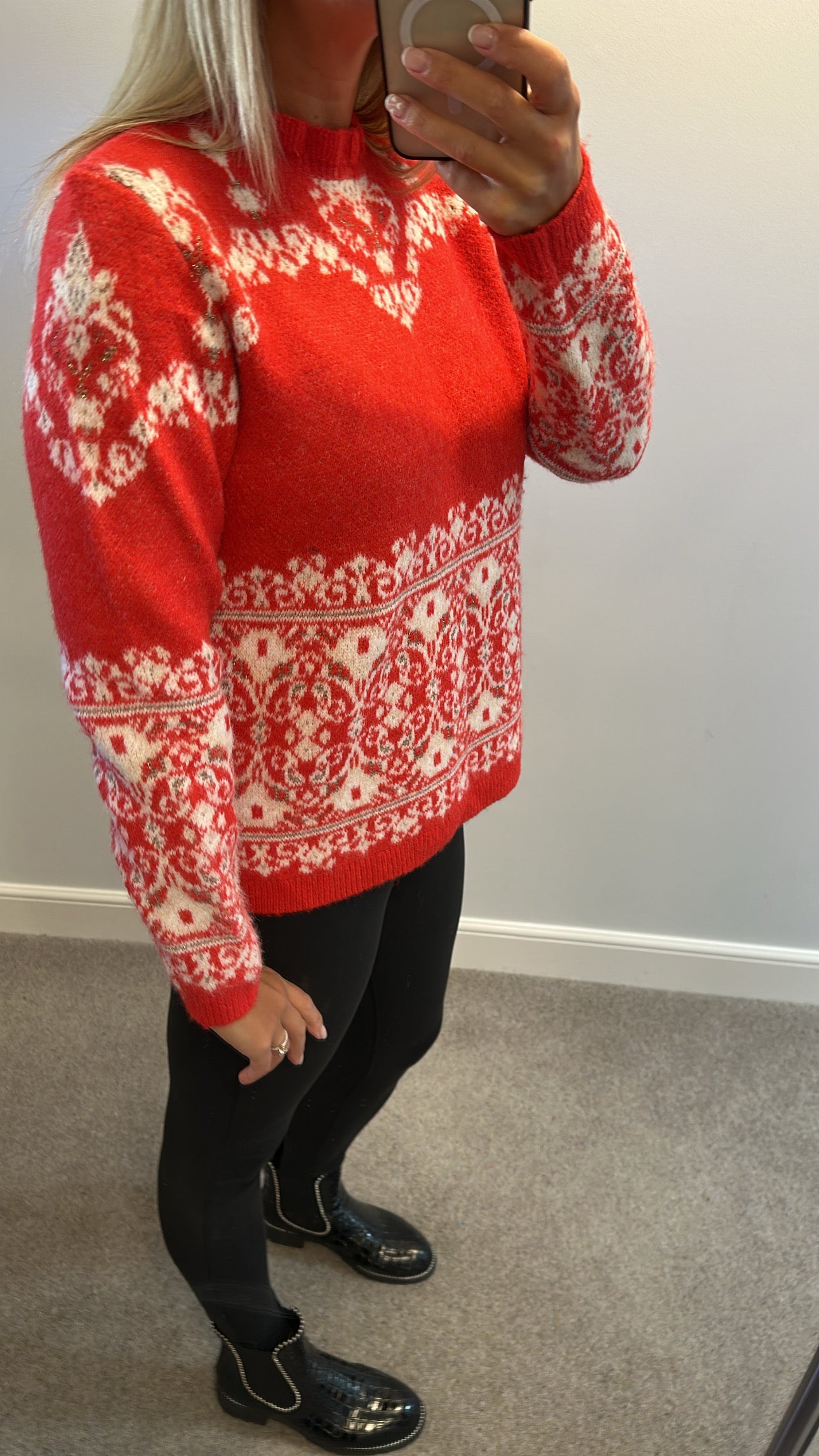 Monsoon red knit jumper size M would fit upto size 14