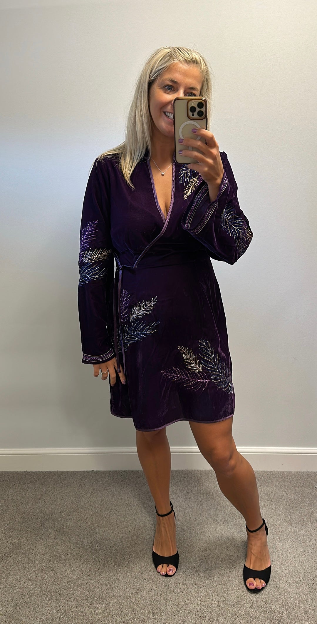 Monsoon purple velvet embroidered beaded dress size 14