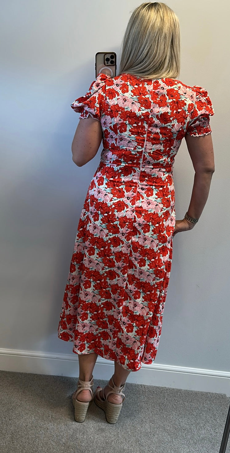 Girl in mind red and pink floral dress size 12