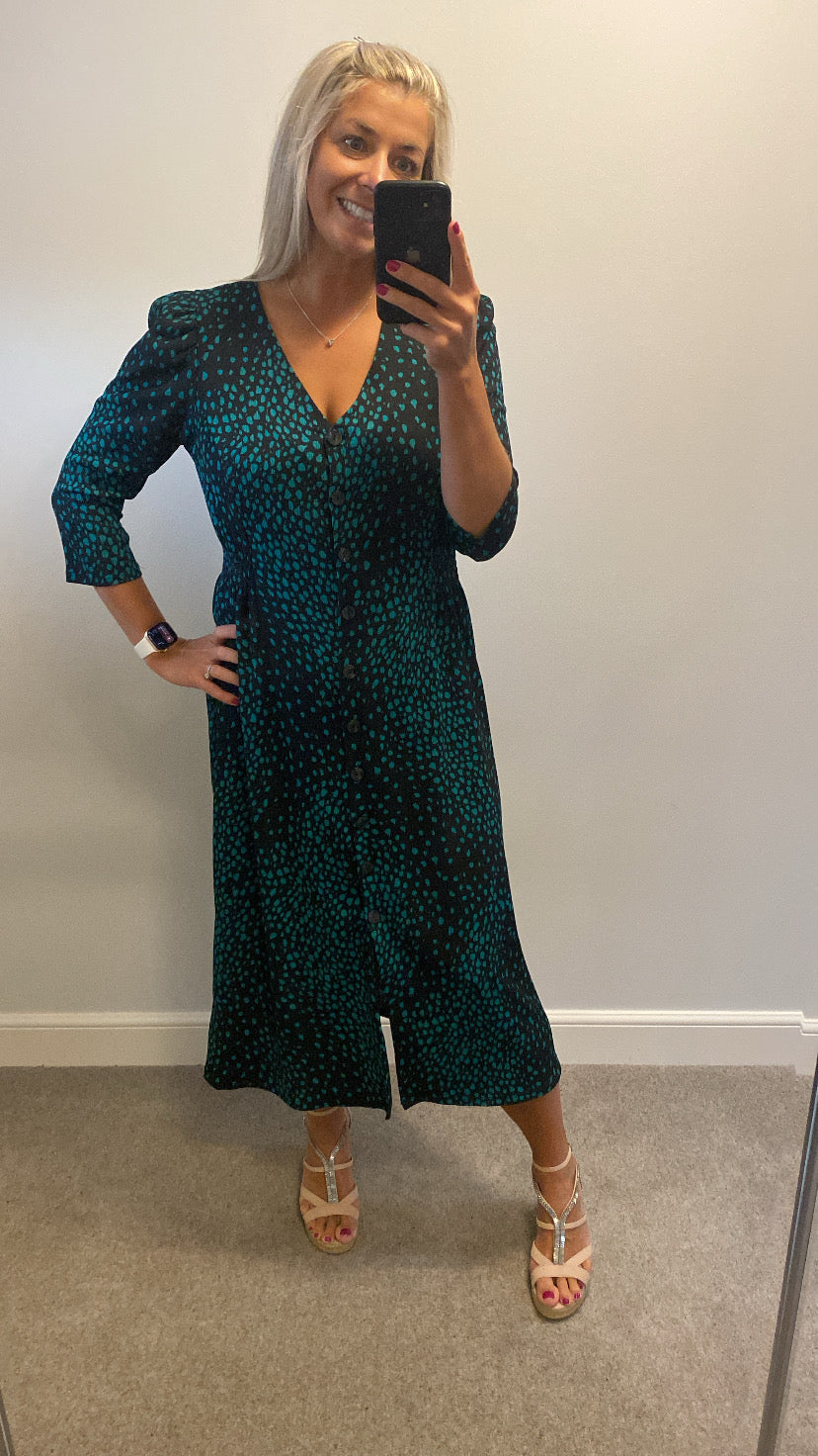 M&co black and green print dress size 16