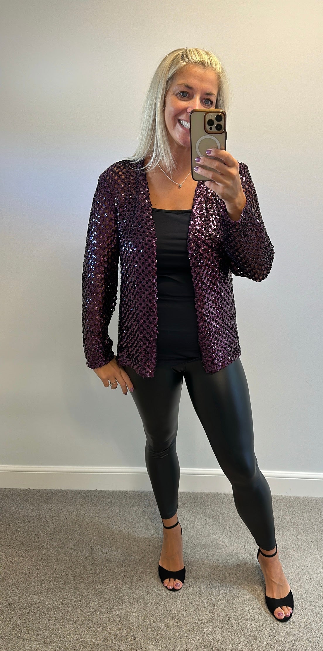 Purple sequin cardigan one size fitting upto size 14