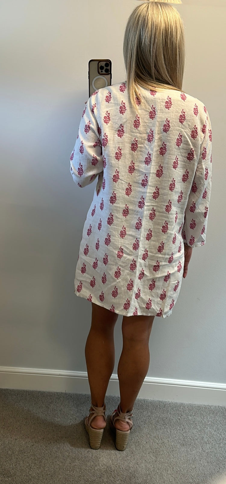 East white and pink print dress size 16