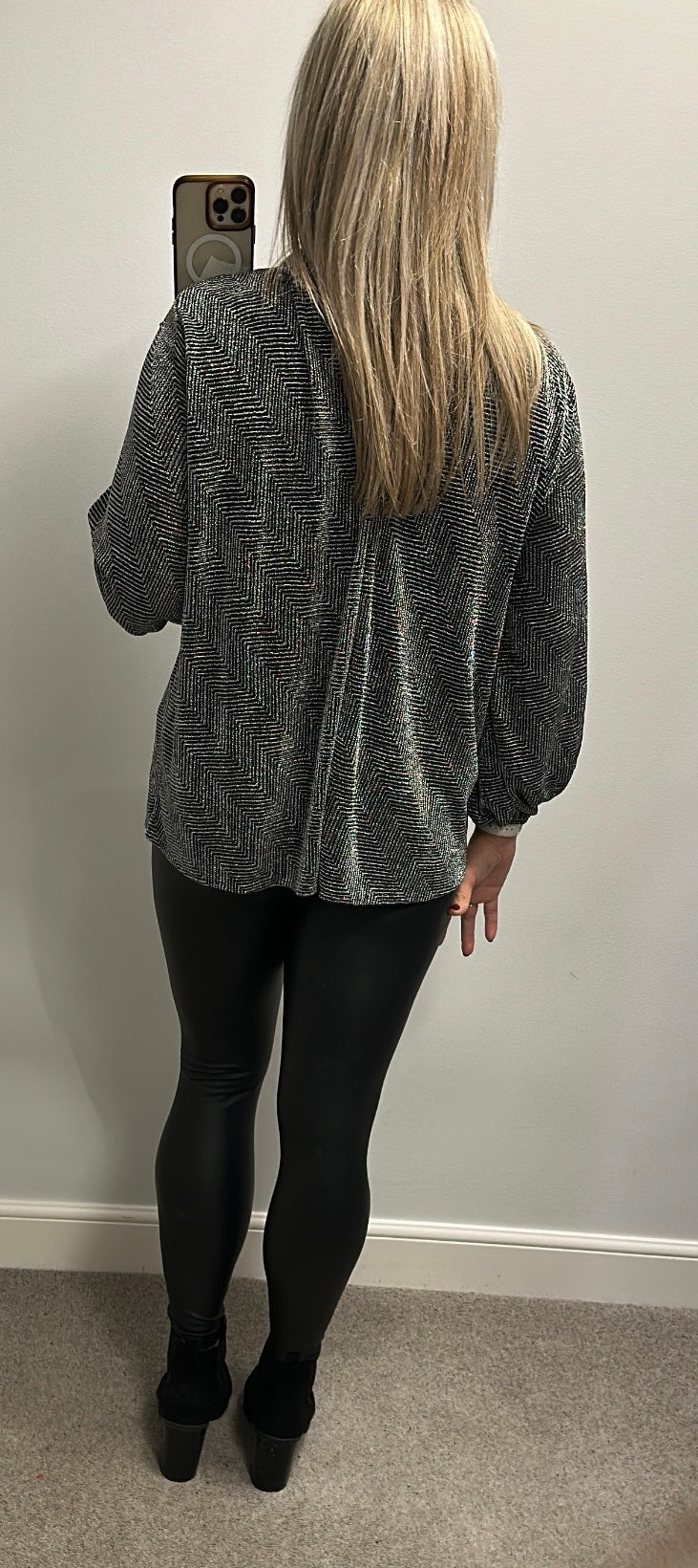 QED London black and silver shimmer top size M would fit upto size 16