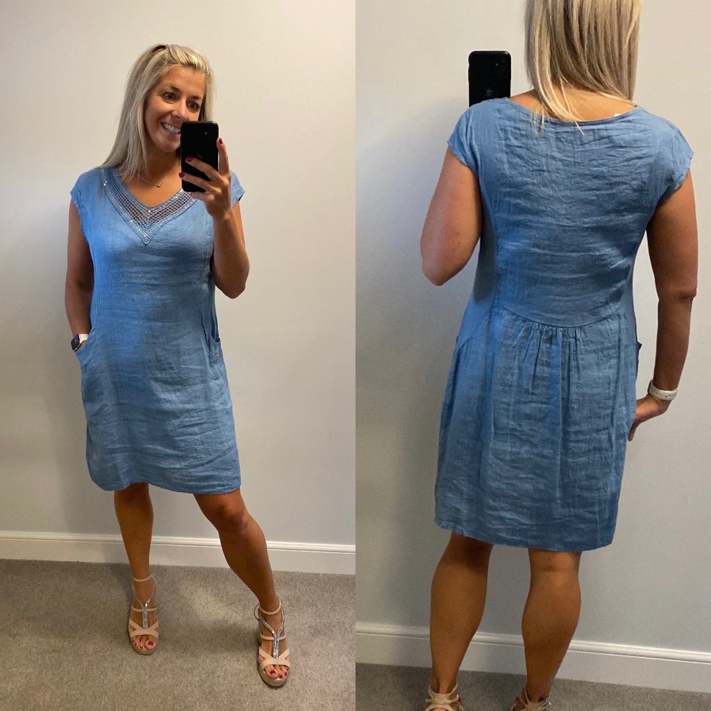 Made in Italy blue sequin dress with pockets one size fitting upto size 16