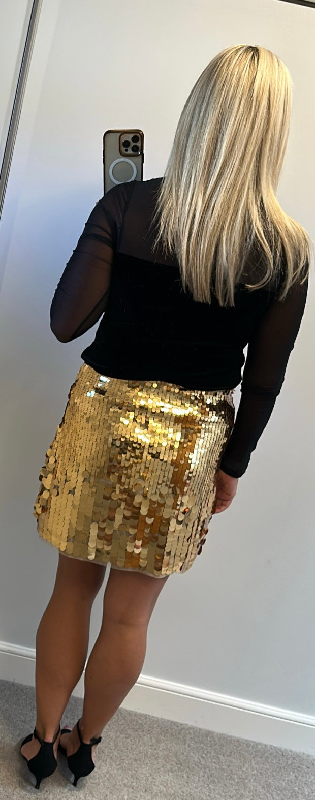 Monsoon gold disc skirt size M
