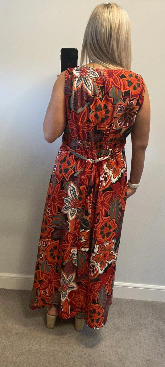 The collection orange / burgundy floral print maxi dress size 16