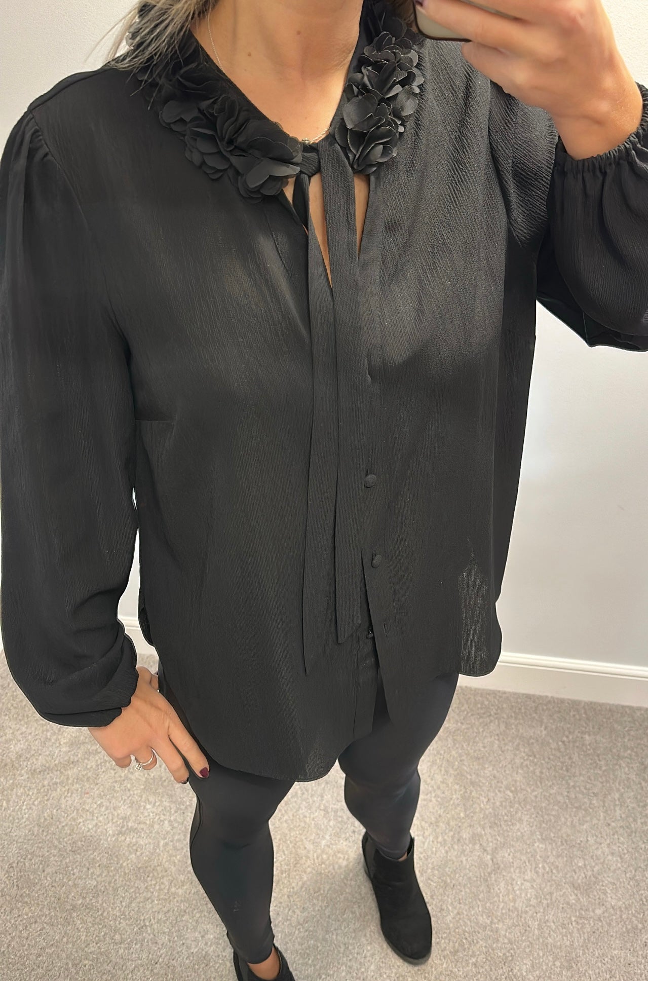 River island black blouse with ruffle collar size 16