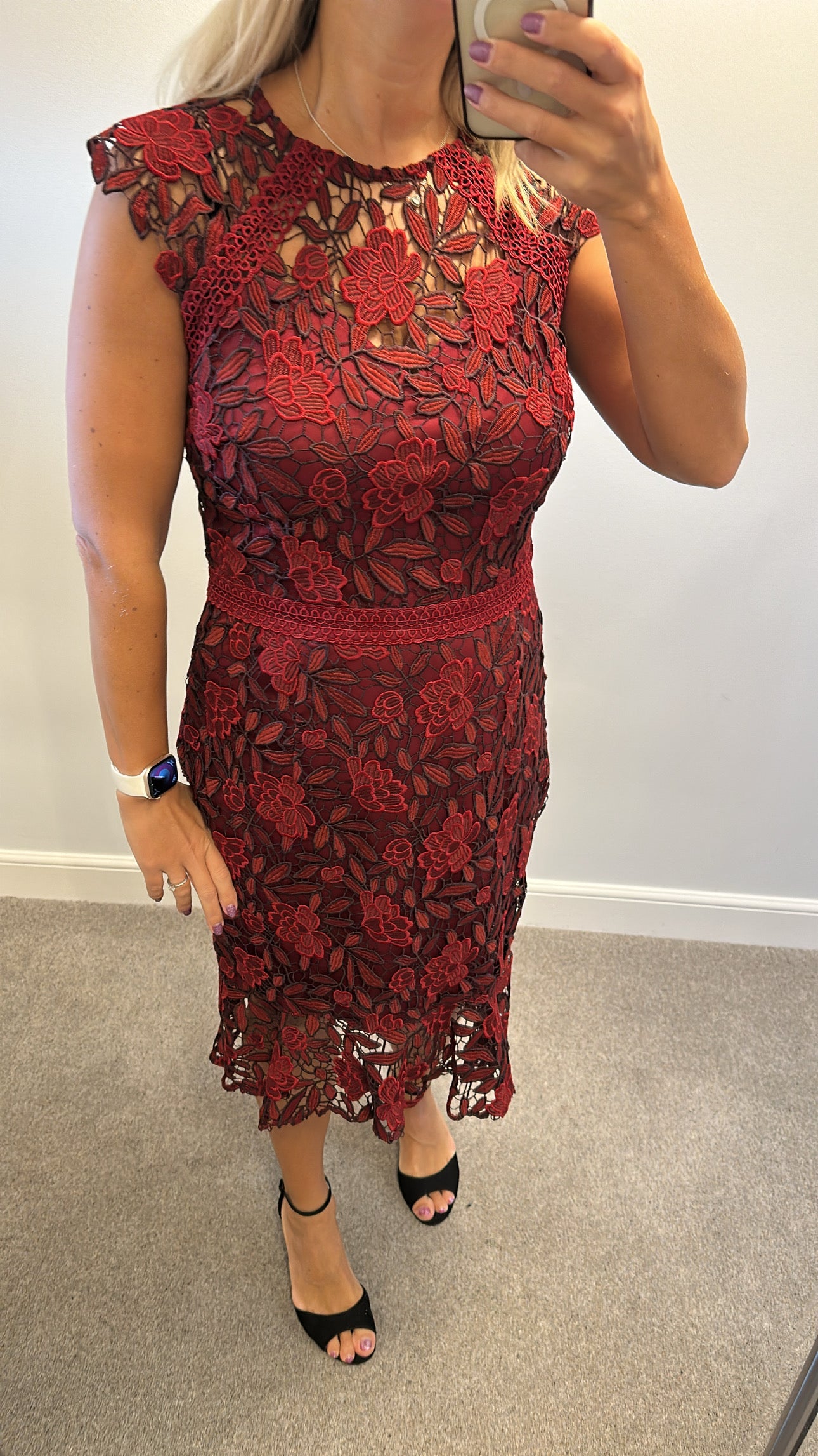 Lipsy deep red lace dress size 16