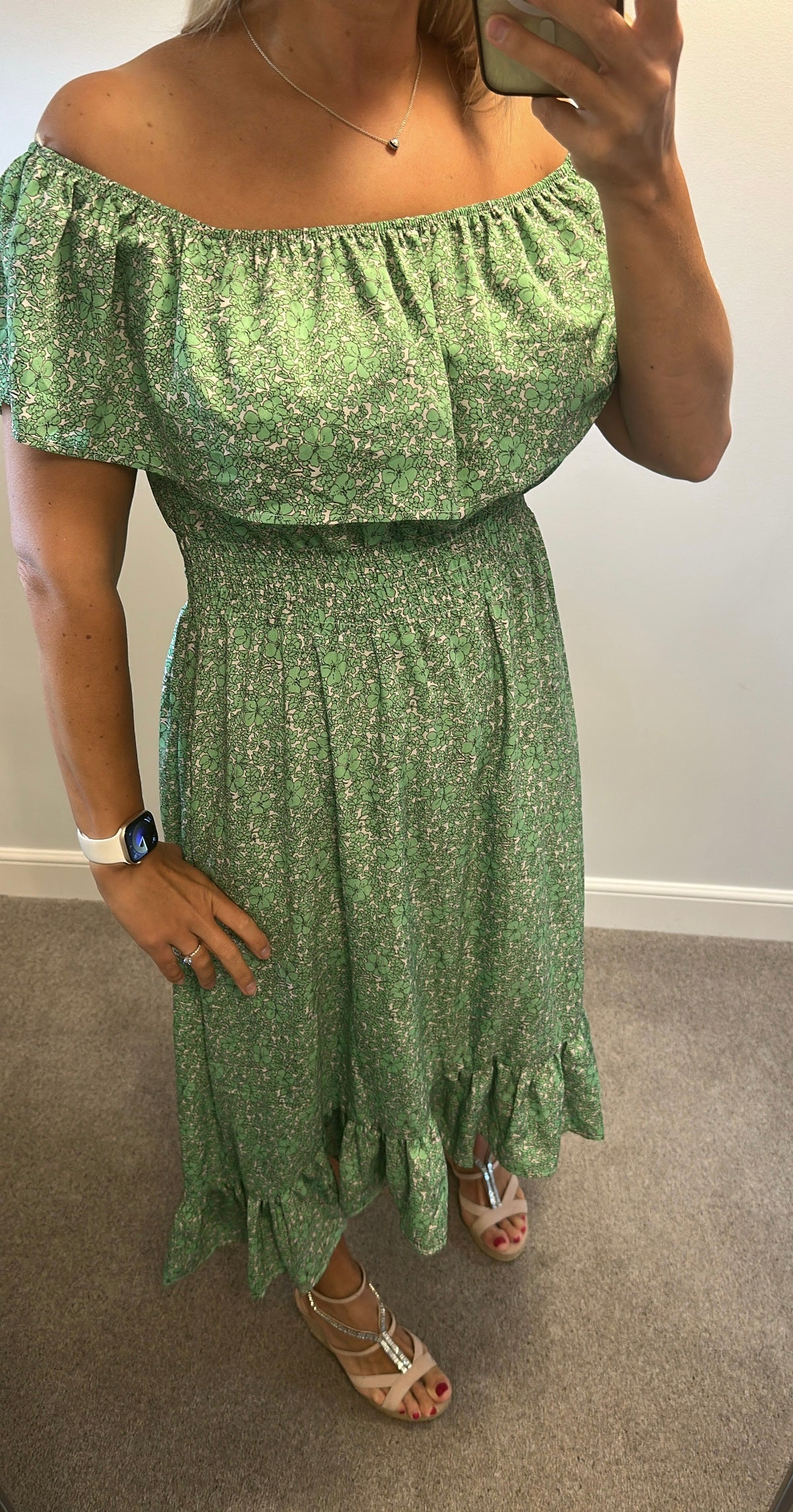 AX Paris green floral print off the shoulder dress size 12