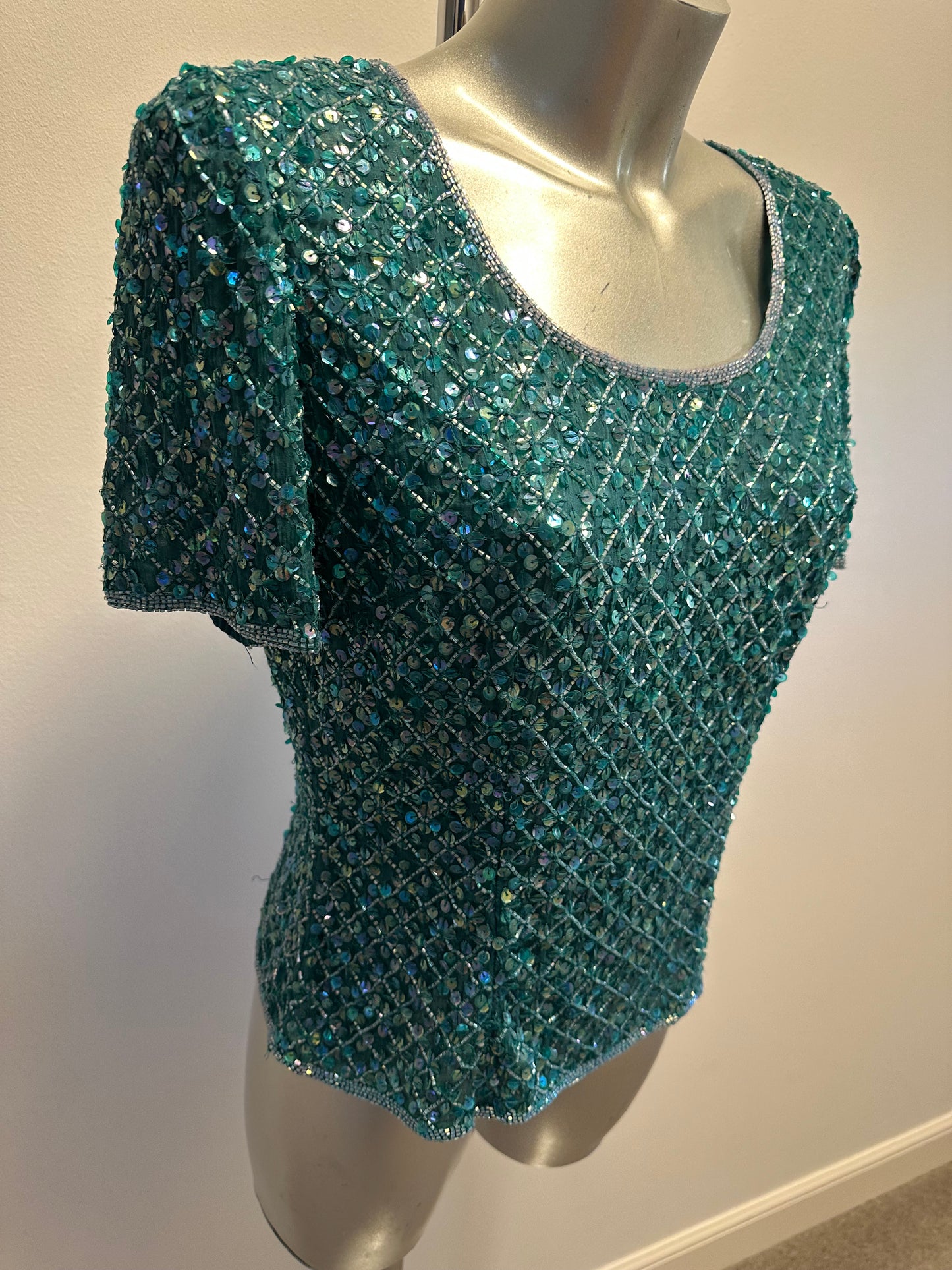 Frank usher green sequin top size small 12