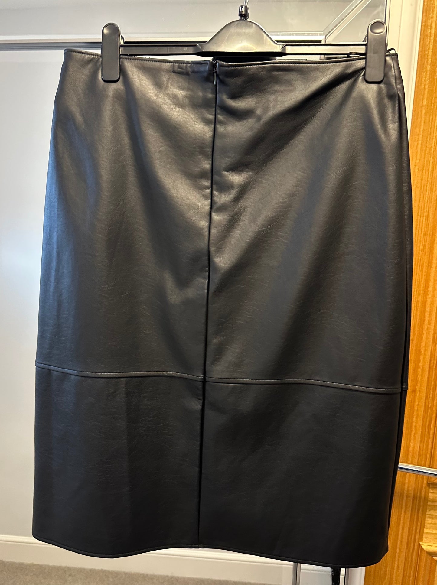 Next faux leather black knee length skirt size 16