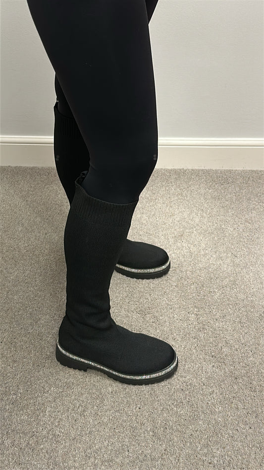 Black rhinestone sock boots brand new size 8 (41)