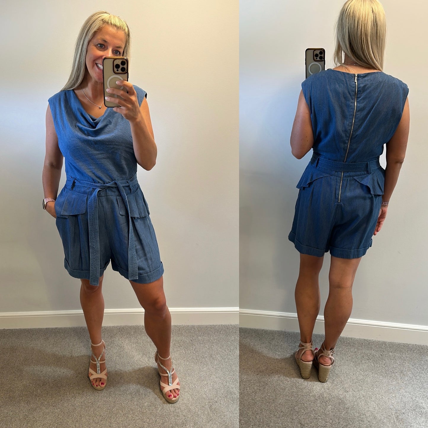 Karen Millen denim playsuit small size 16