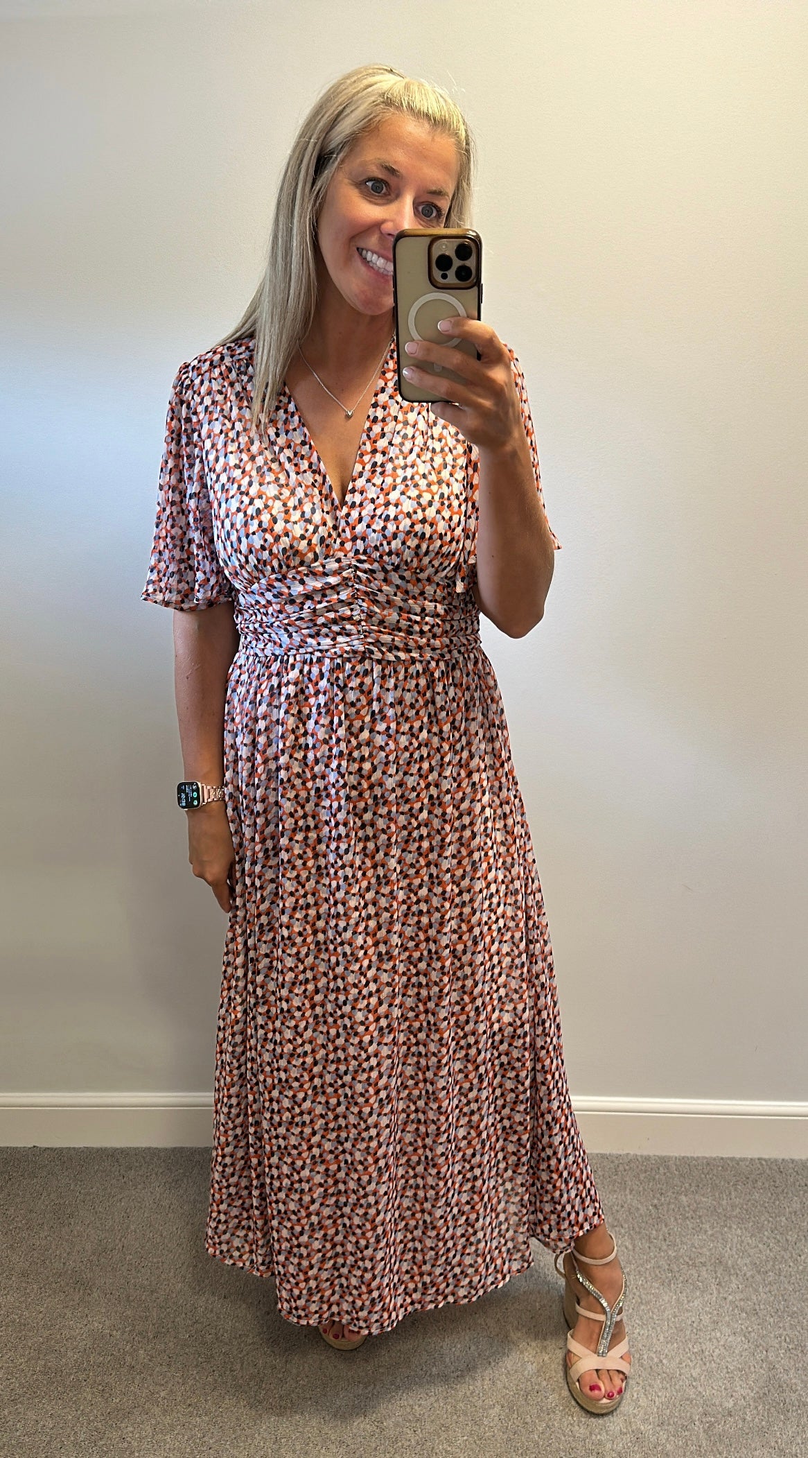 Stella Morgan orange print maxi dress size 10
