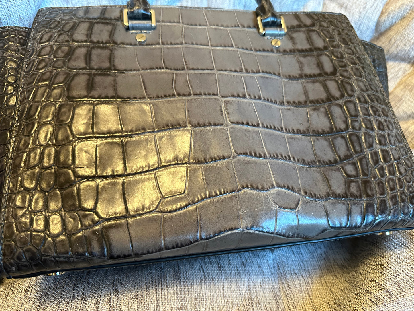 Michael Kors Selma grey Croc Embossed Leather Satchel Handbag.