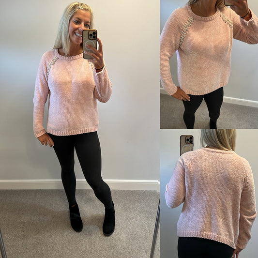 Wild flower baby pink velvety pearl knit jumper size S/M would fit upto size 14