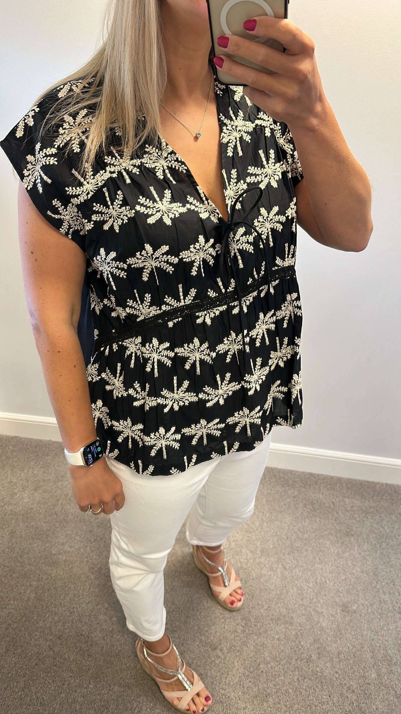 Next black embroidered cotton top size 18