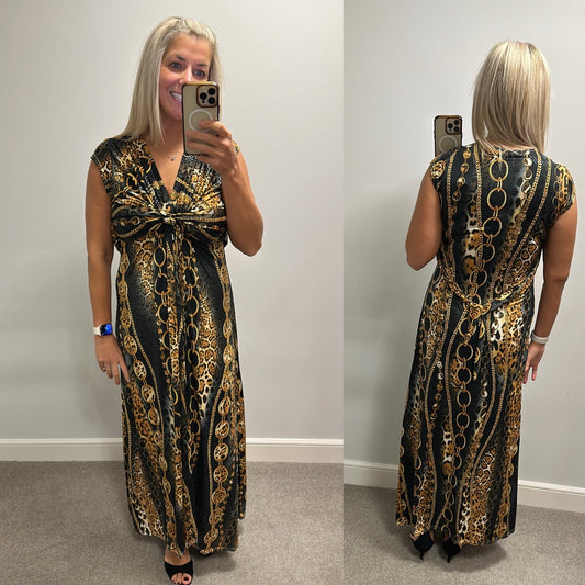 Trois ka Black chain print sequin dress size 14