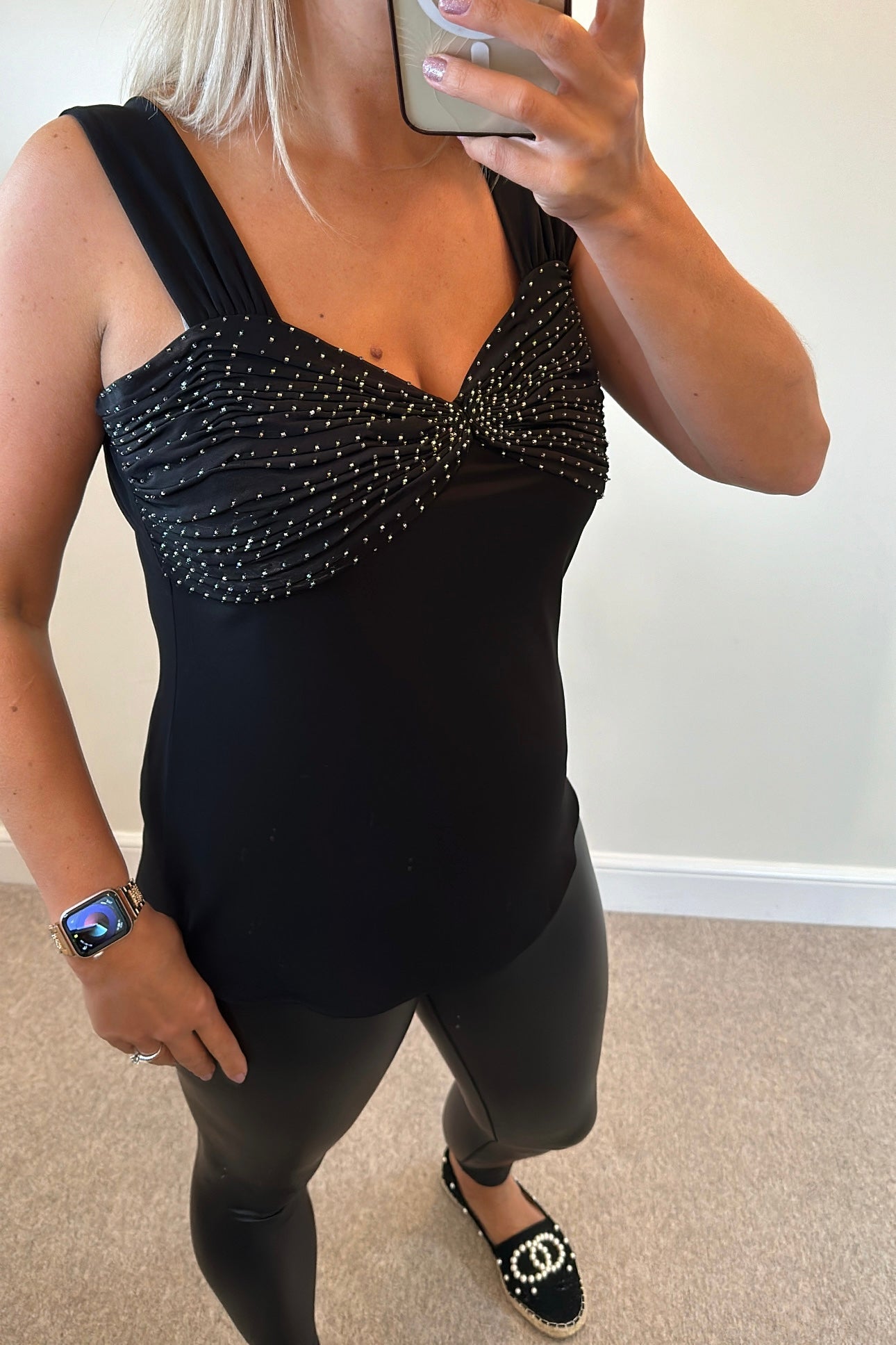 Kaliko black beaded top size 18