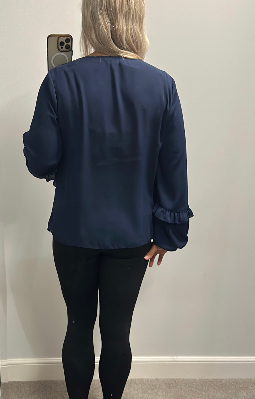 Dorothy Perkins navy ruffle blouse size 16