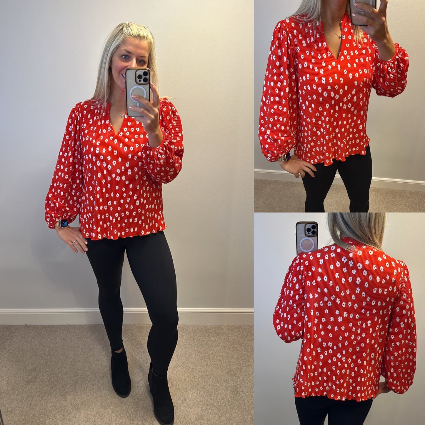 Next red ribbed floral top size 14 petite