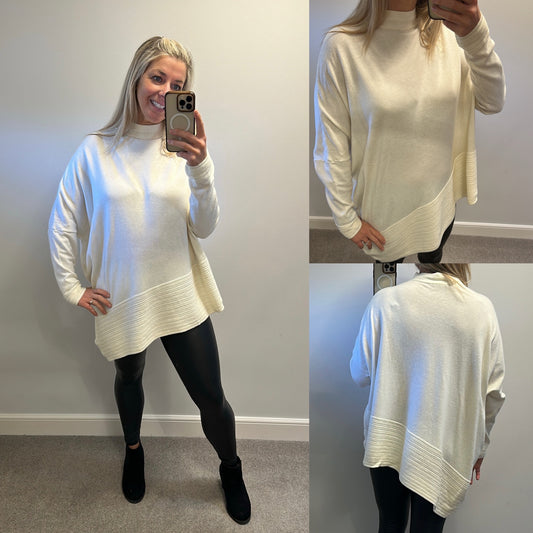 Phase eight cream asymmetrical jumper size L would fit upto size 18