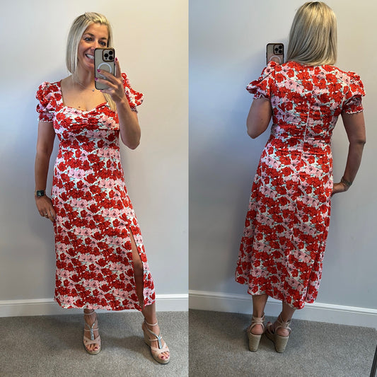 Girl in mind red and pink floral dress size 12