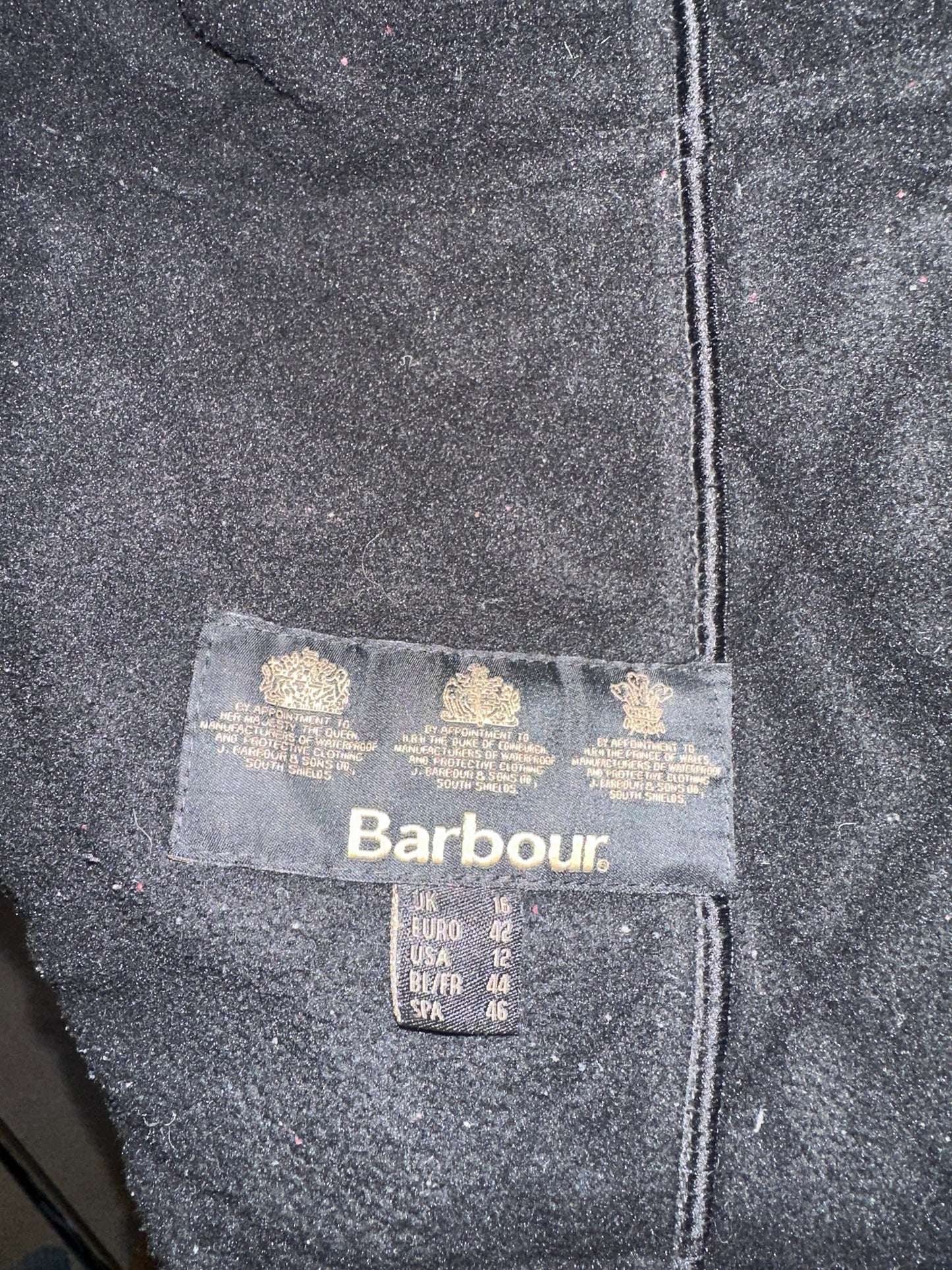 Barbour black quilted jacket size 16