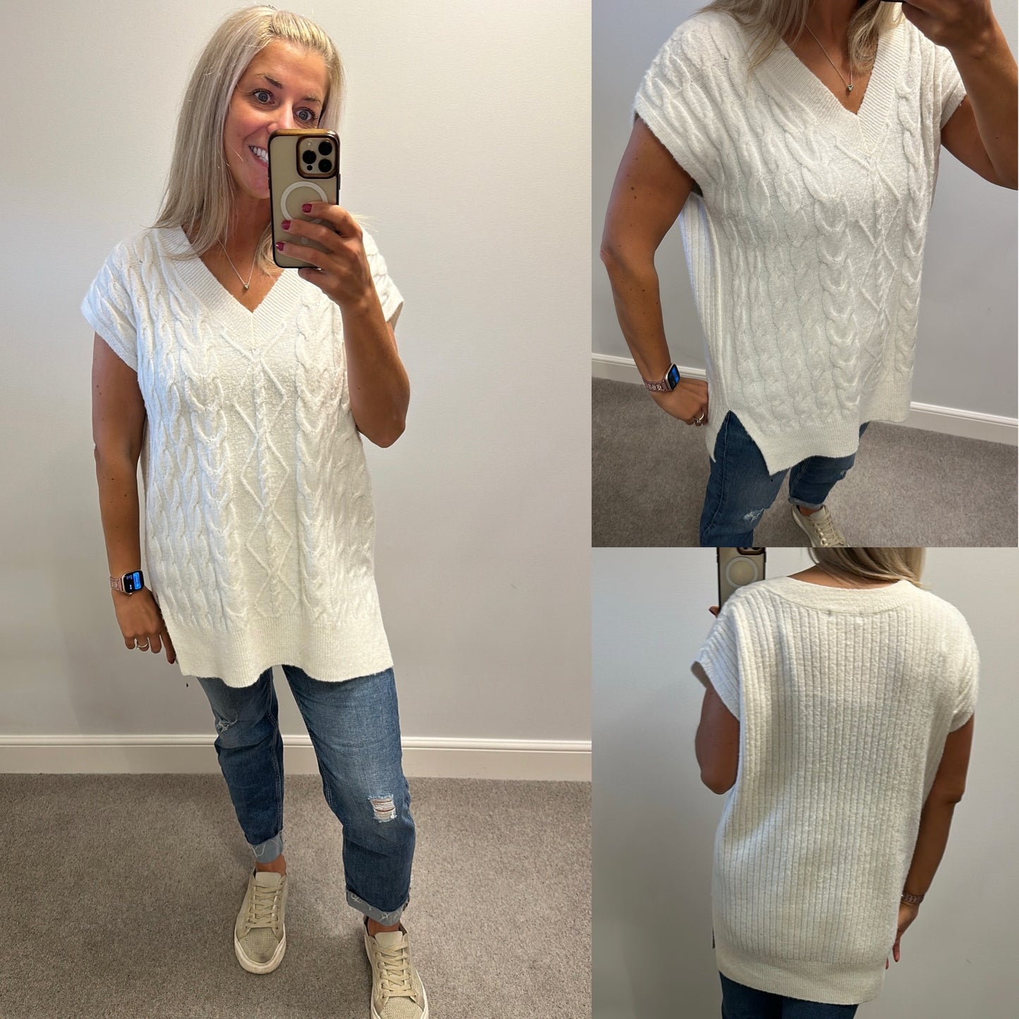 F&F cable knit V neck short sleeve top size M would fit upto size 16