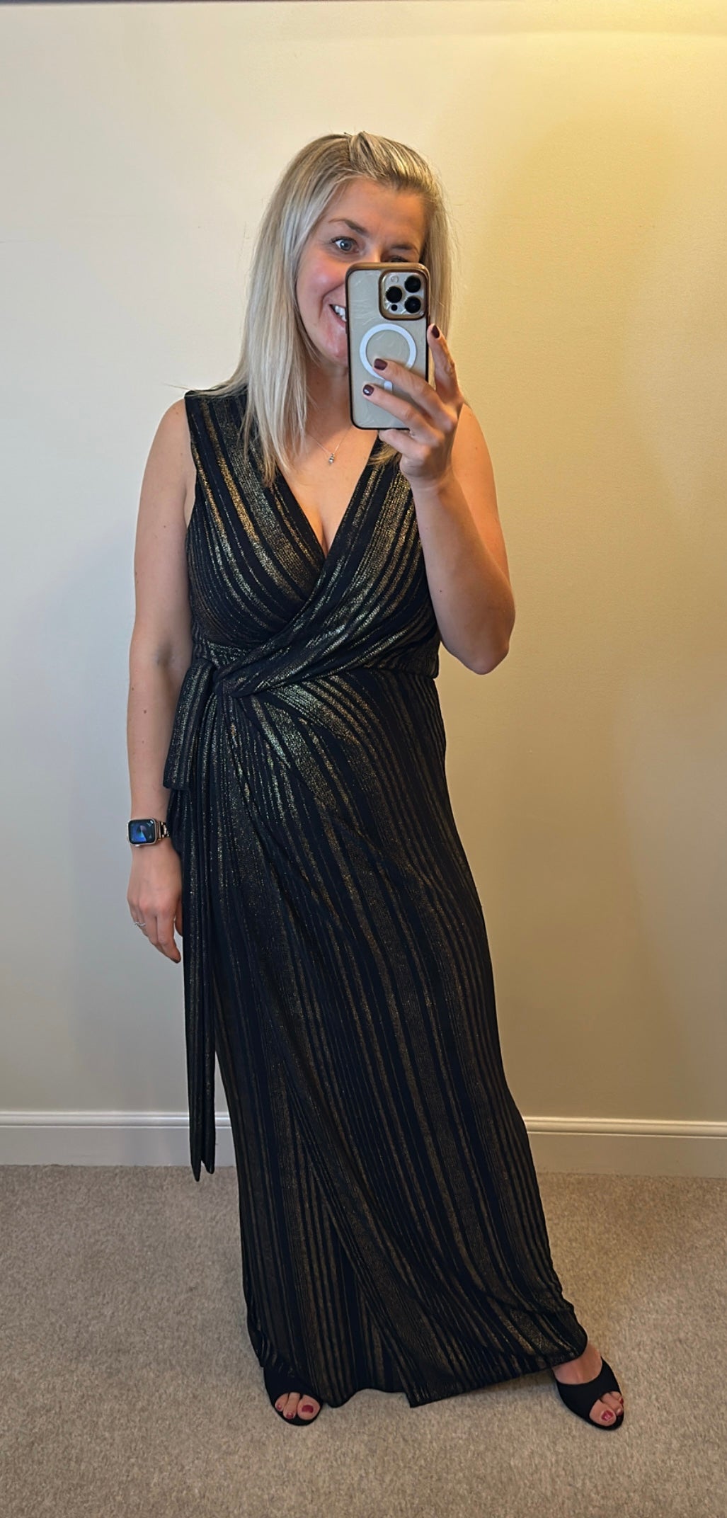 Phase eight black and gold shimmer wrap dress size 16