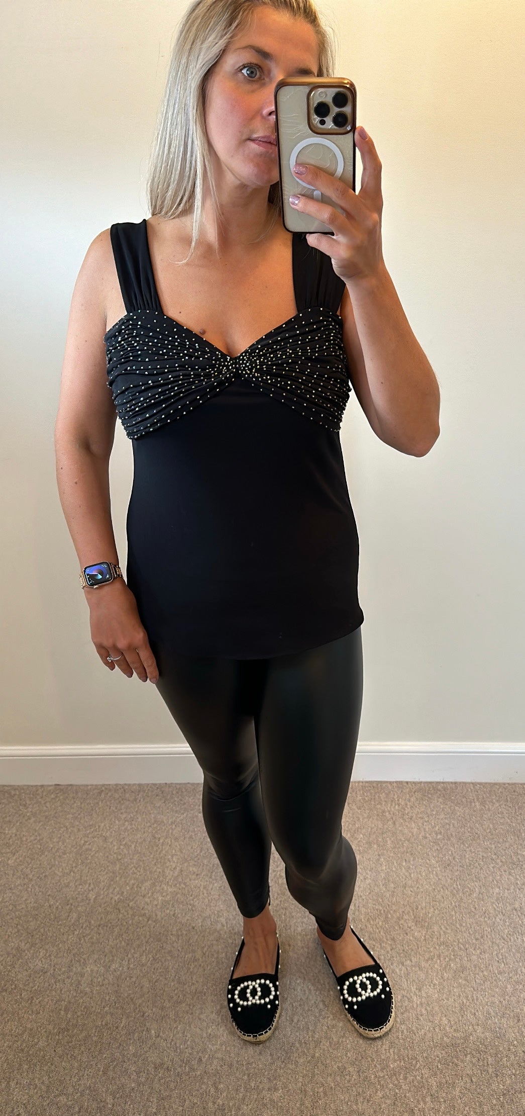 Kaliko black beaded top size 18