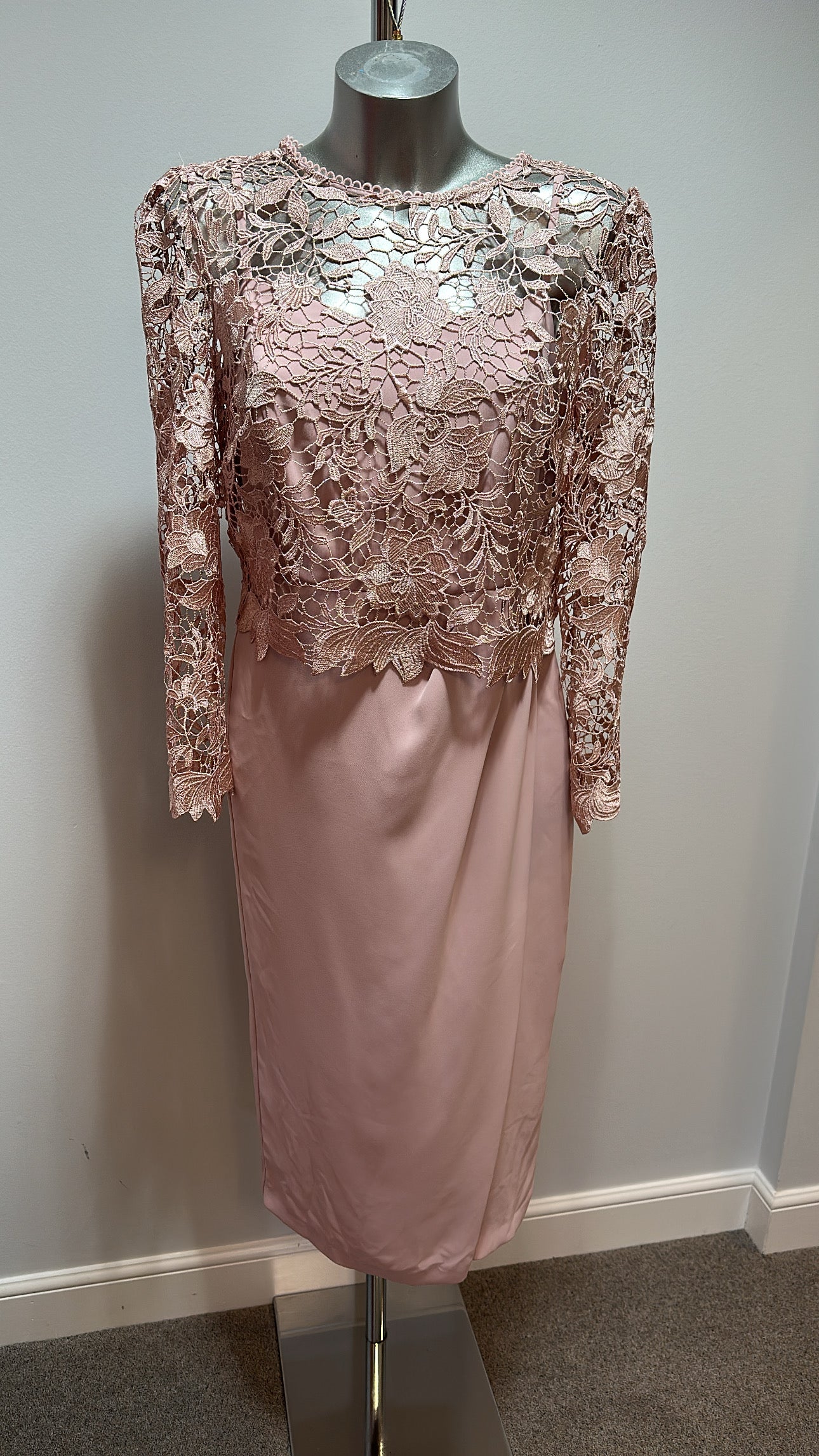 Phase eight rose pink dress with lace top size 12