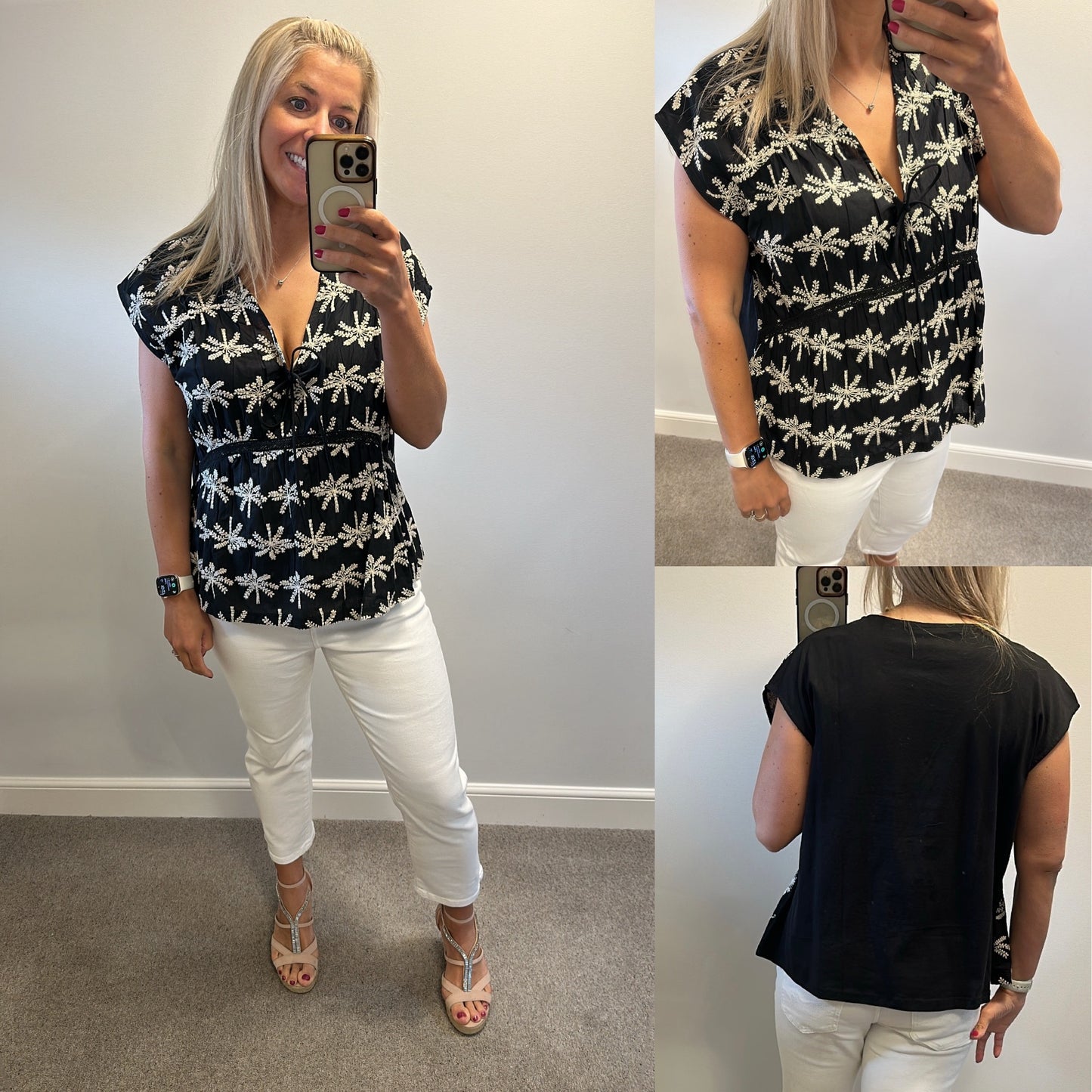 Next black embroidered cotton top size 18