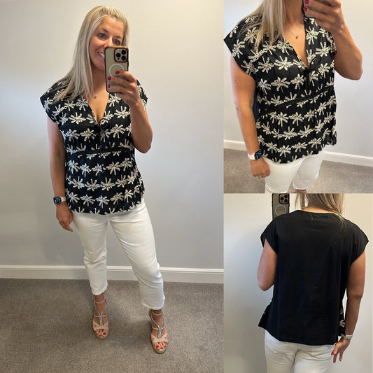 Next black embroidered cotton top size 18