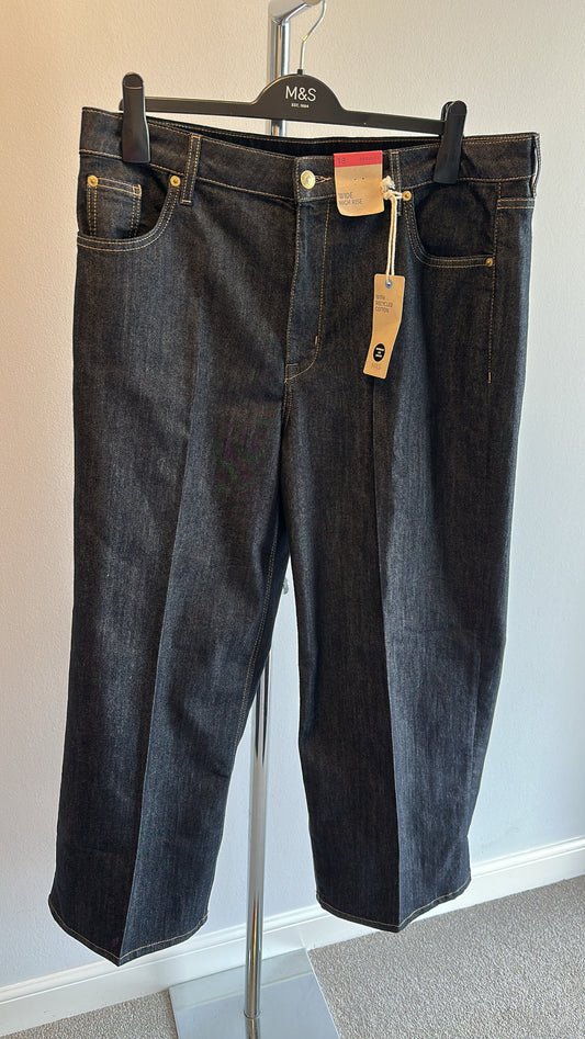 Marks and Spencer’s high rise wide leg dark denim (indigo) trousers size 18 brand new with tags