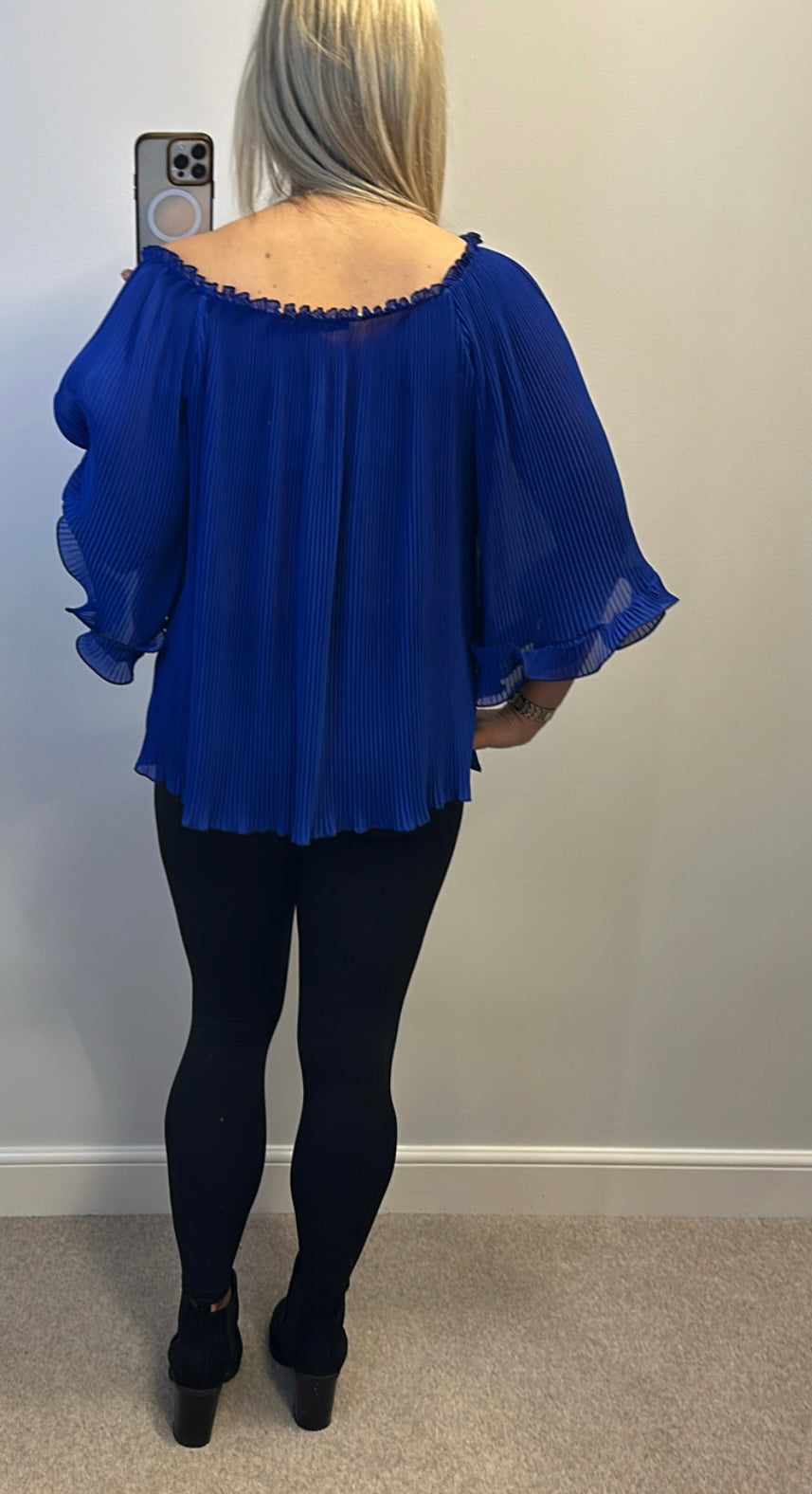 Quiz blue pleated ruffle top size M would fit upto size 18