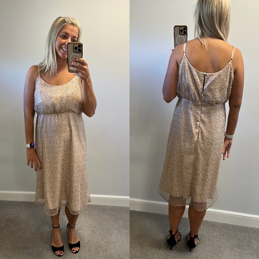 Chi chi champagne gold sequin embellished dress size 16 brand new with tags