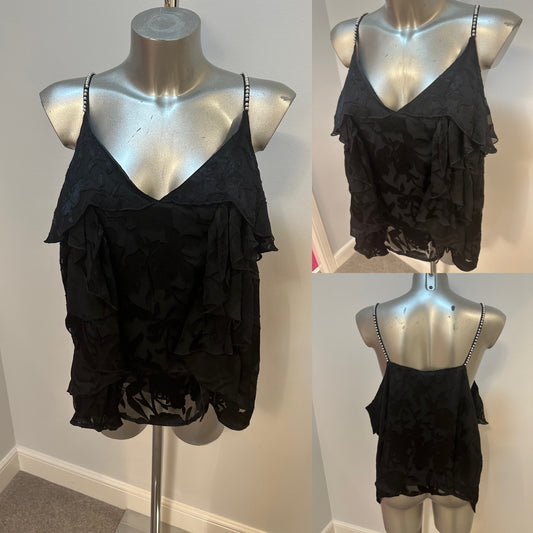River island black pearl ruffle cami top size 18 brand new with tags