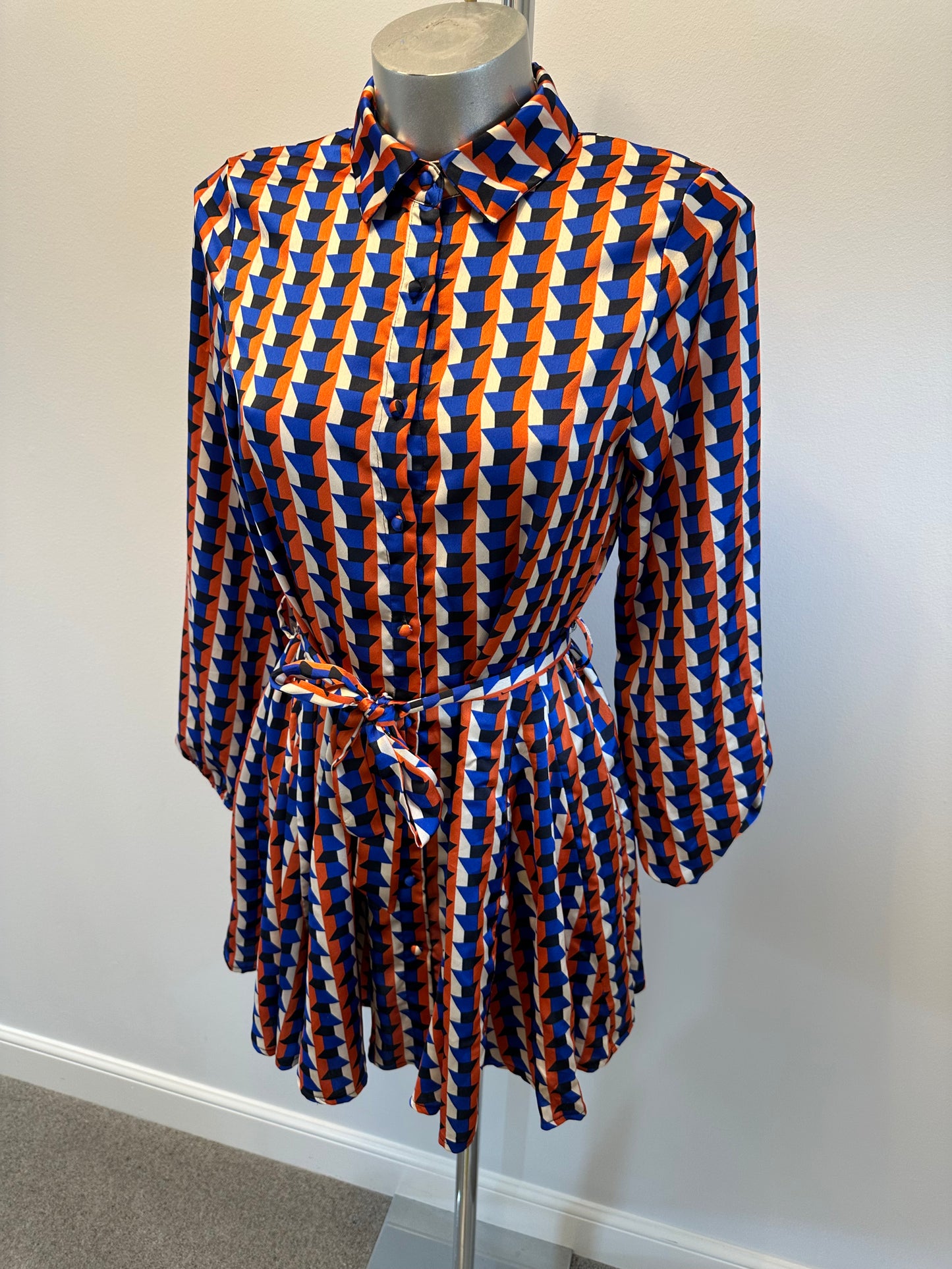 Quiz orange and blue print dress size 8