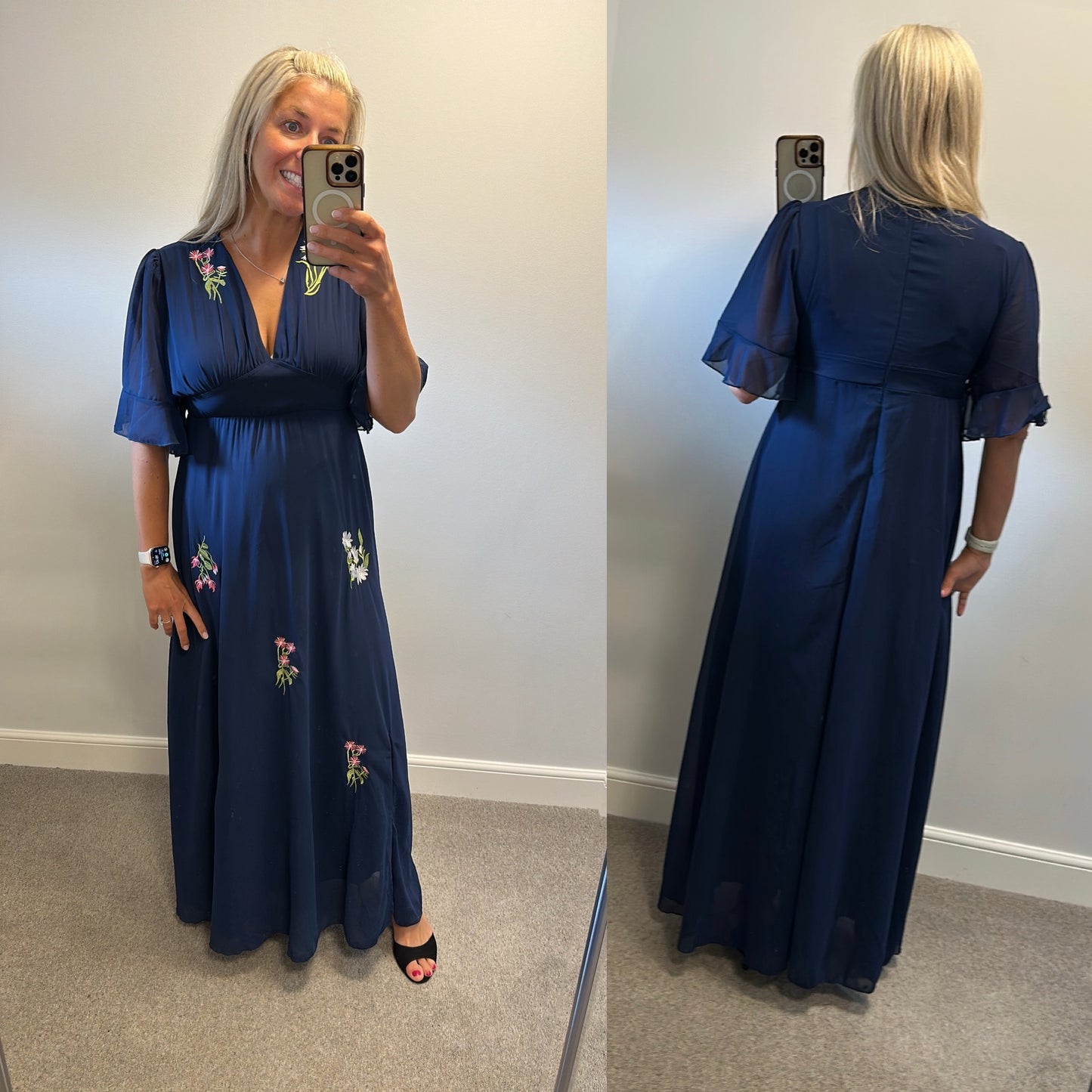 Navy embroidered flower dress size XL fitting upto size 14