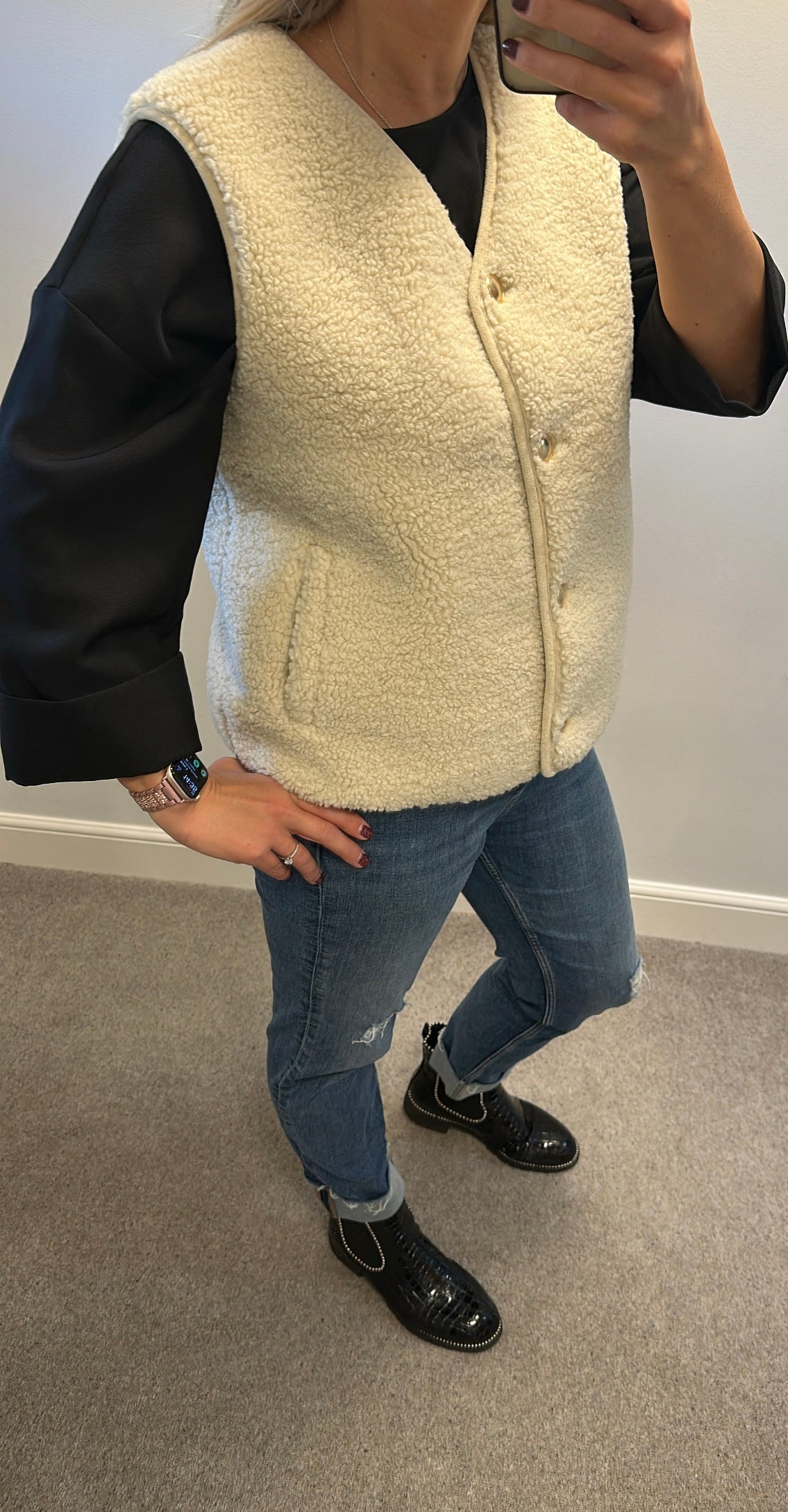 M&S cream Teddy Borg fleece gilet size 12