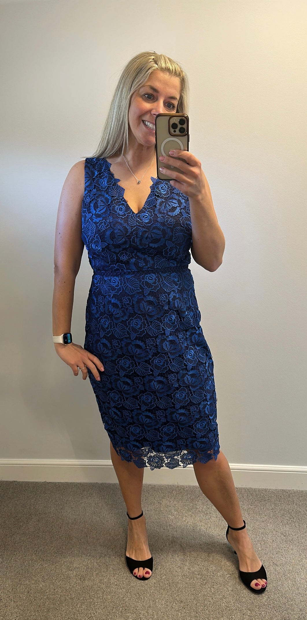 Monsoon cobalt blue lace dress size 14