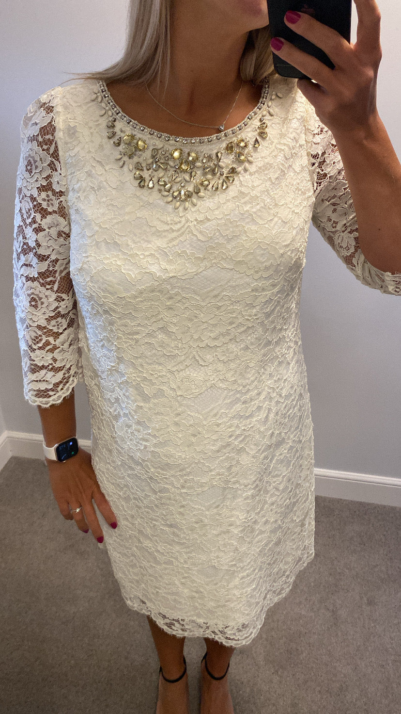 Monsoon ivory bridal lace embellished dress size 14 brand new with tags tags